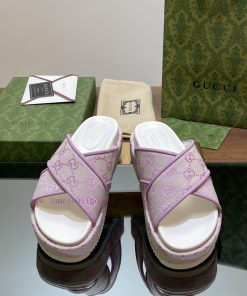 2024 Gucci Latest Spring/Summer Double GG Gucci Denim Denim Collection Thick Bottom Sandals Wit qjhdcnbp