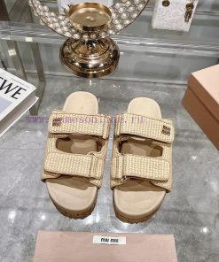 Slippers - Miu Miu Two Belt Velcro Weaving Thick Bottom Flat Slippers Miu Miu 2024 Spring/Summe o72rixlh