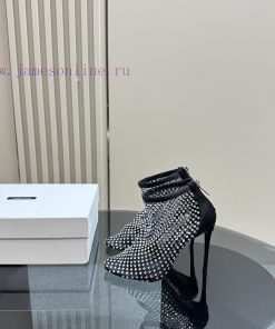 DOLCE&GABBANA Women's High-heeled Rhinestone Mesh Boots Elastic Design Pull Design High Heels G 0w4u3sib