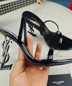 Saint Laurent Slim Heeled Sandals 2024 Early Autumn Synchronized YSL Rhinestone Buckle Decorati 9bjo8r82