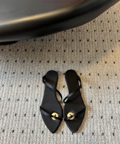 Saint Laurent 24/new Flat Bottomed Metal Strap SlippersYsl Original Craftsmanship Metal Heel Lo 8f79w99s