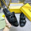 FENDI's Latest Popular Double Strap Flat Slippers Laser Engraved FF Pattern On Black Cowhide Fa 43rvk96m