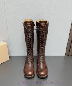 Top TierMIUMIU 2024 Vs Autumn/Winter Latest Fashion Explosive CollectionRound Toe Lace Up Thick myf6k4yn