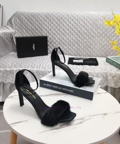 YSL Classic Thin Heel Mink Fur SandalsCorrect Version ️ Correct Details ️Original Consistent Fa jcozp20e