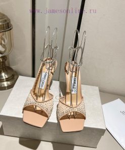 Jimmy Choo 2024 Mesh Hot Diamond Square Head Diamond Chain Sandals 8.5cm 10.5cm Two Heels Heigh x90bth7n