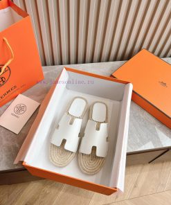 Top TierHermes 2024 Antigua Grass Woven Slippers - Made Of Genuine Leather With A Large Sole An ixbeysc8