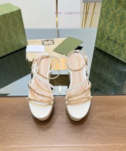 Gucci/Gucci2024 Summer New Product Waterproof Platform Gold Chain Sandals Slope Heel Thick Bott vhyqq937