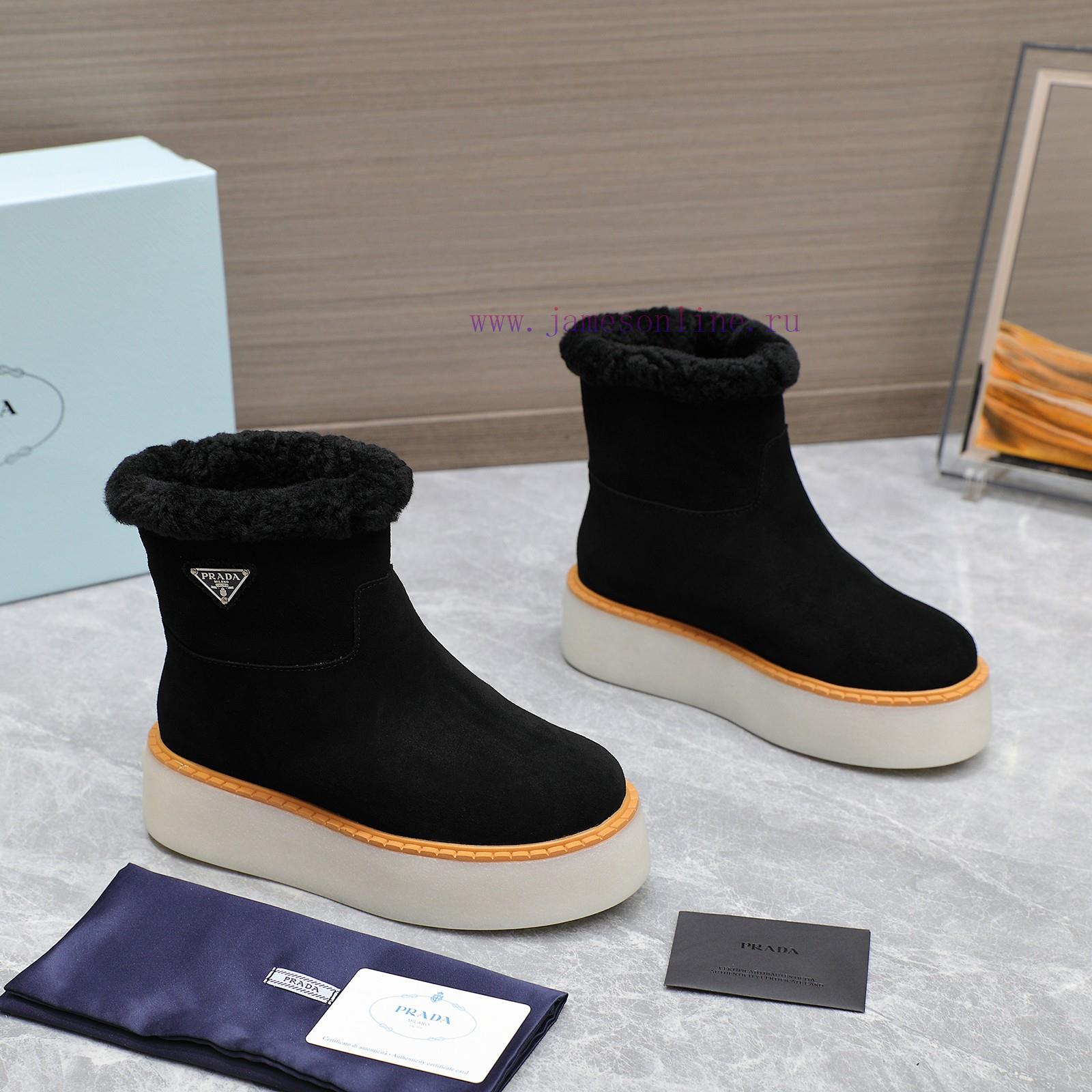 Top TierPrada 2024 Vs Autumn/Winter Latest Explosive Fur Boot SeriesRound Headed Triangular Buc hnux70py - Image 4