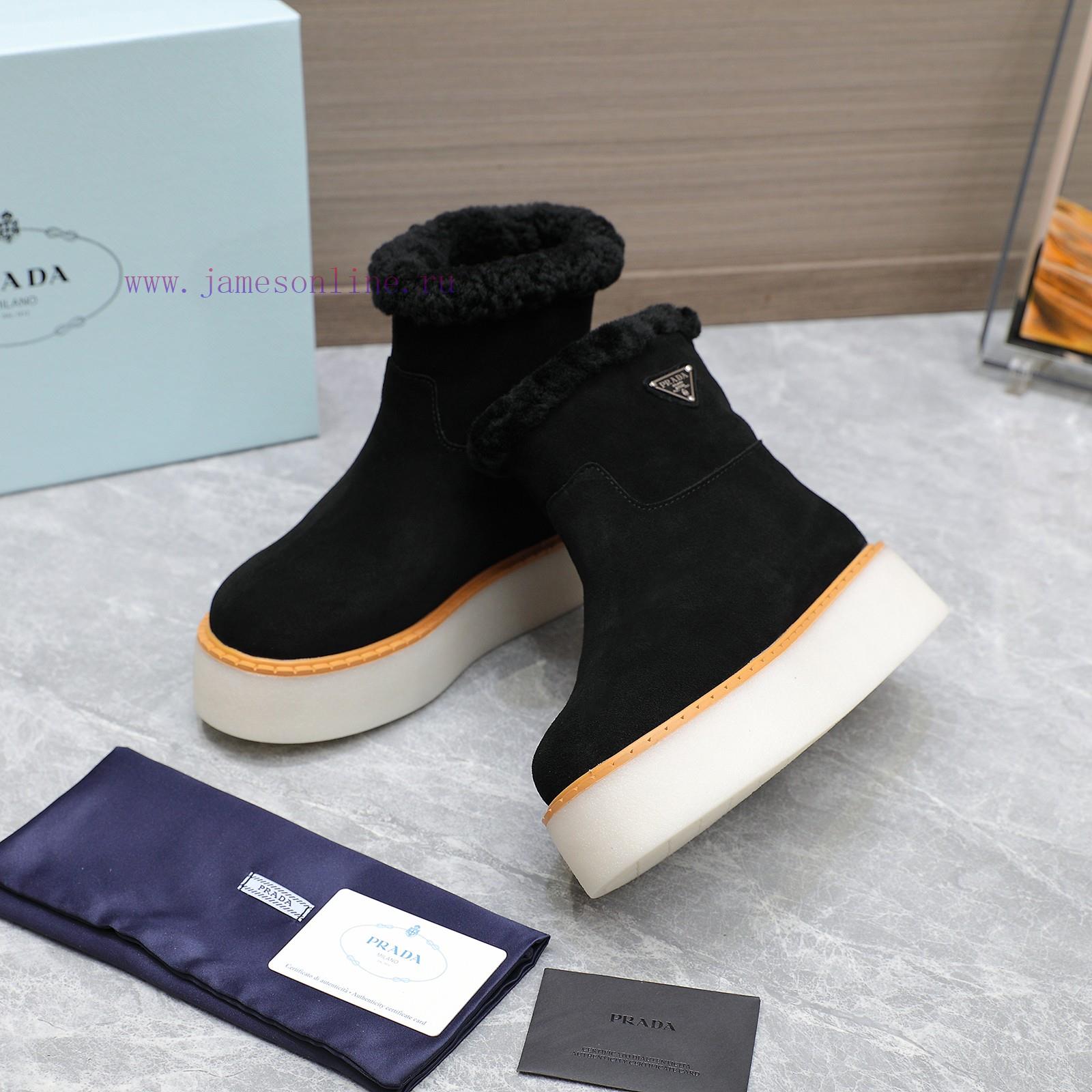 Top TierPrada 2024 Vs Autumn/Winter Latest Explosive Fur Boot SeriesRound Headed Triangular Buc hnux70py - Image 6