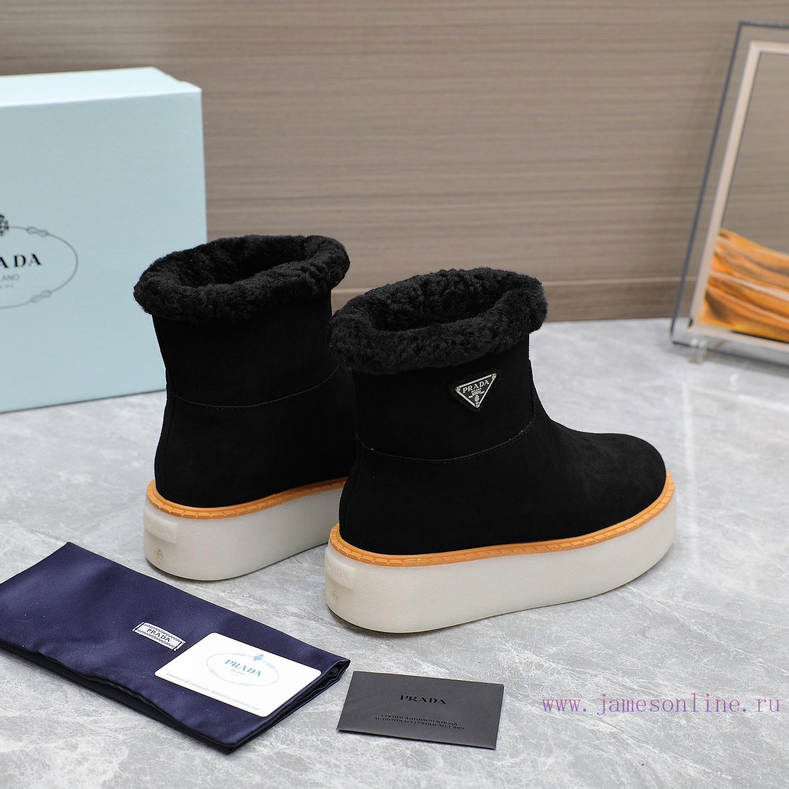Top TierPrada 2024 Vs Autumn/Winter Latest Explosive Fur Boot SeriesRound Headed Triangular Buc hnux70py - Image 7
