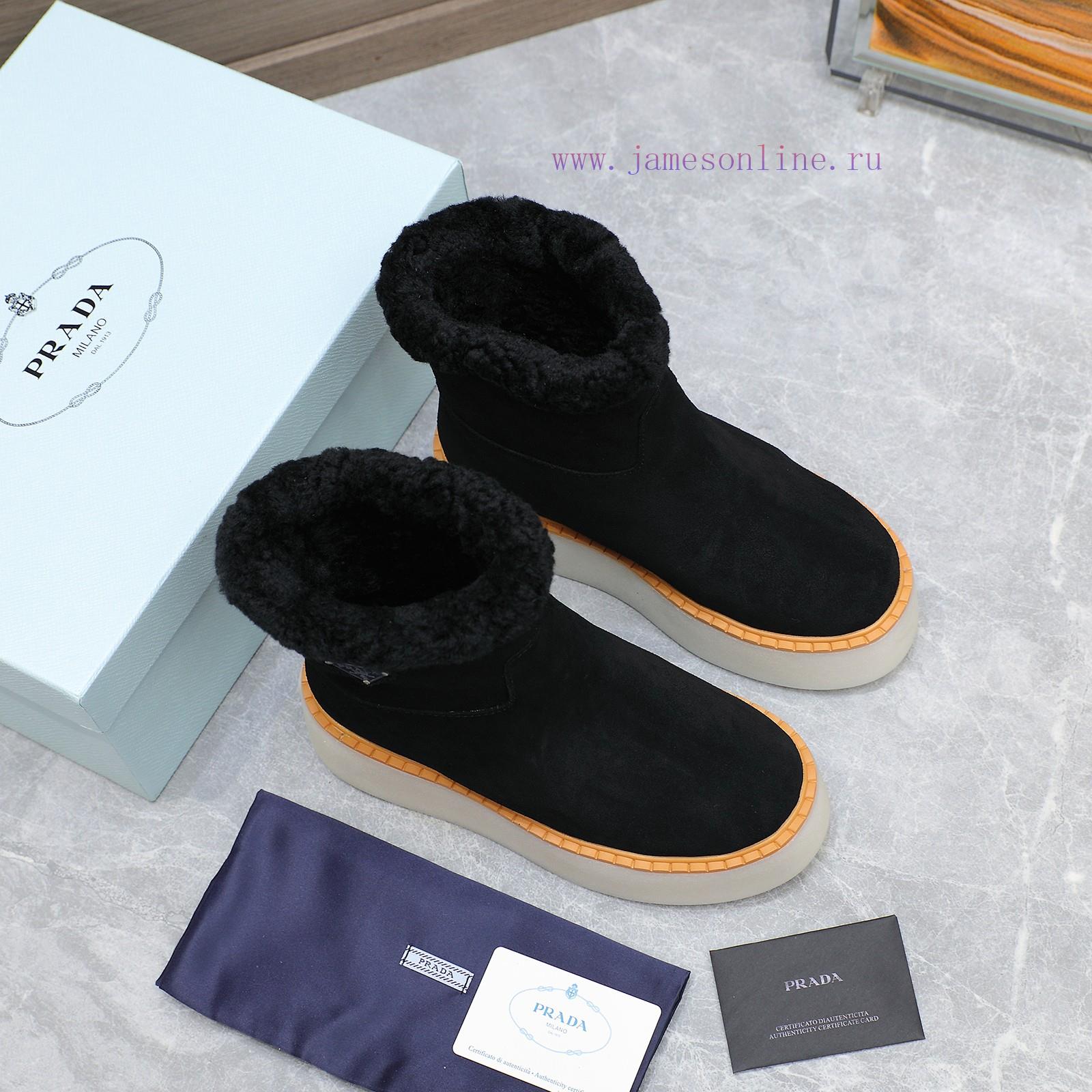 Top TierPrada 2024 Vs Autumn/Winter Latest Explosive Fur Boot SeriesRound Headed Triangular Buc hnux70py - Image 8