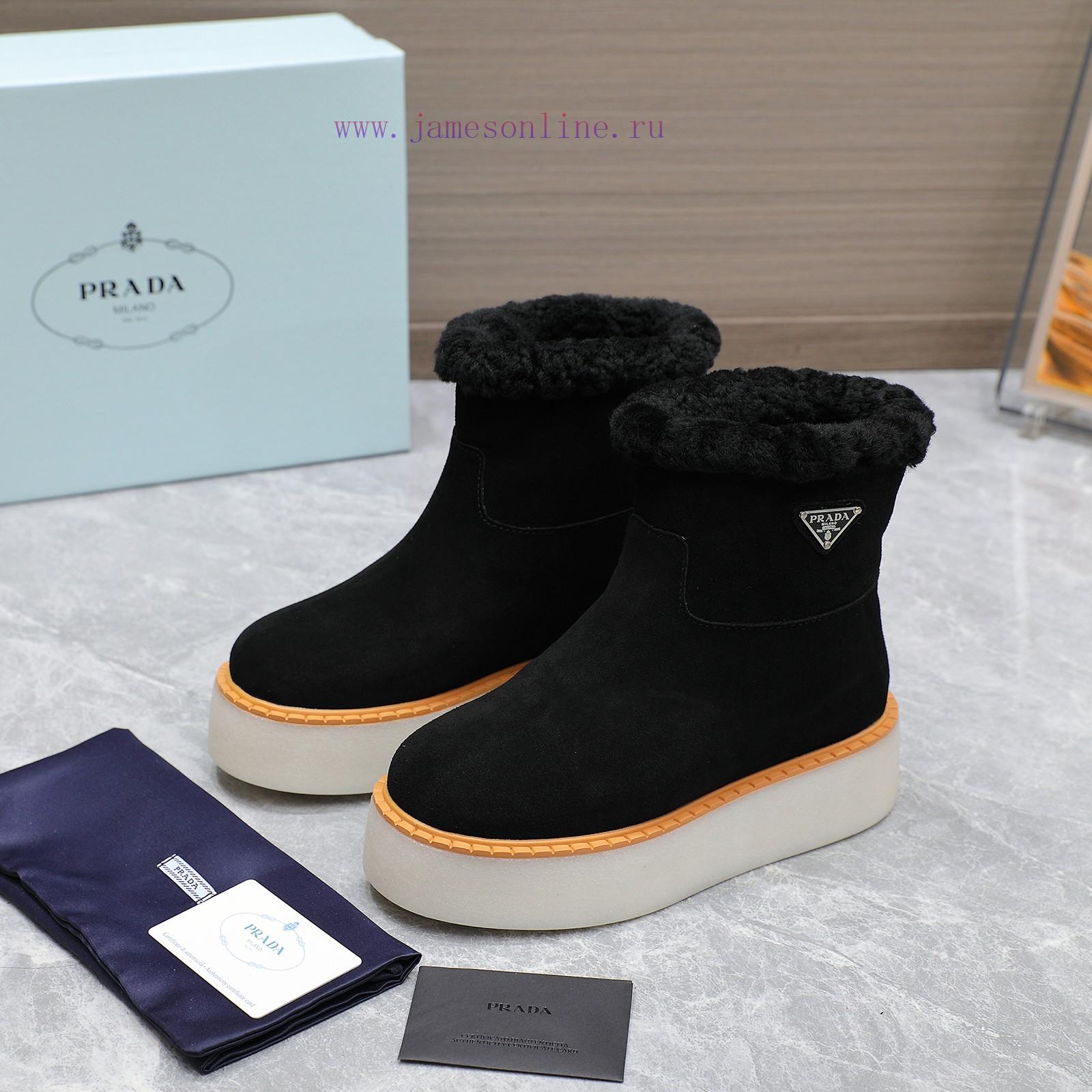 Top TierPrada 2024 Vs Autumn/Winter Latest Explosive Fur Boot SeriesRound Headed Triangular Buc hnux70py - Image 18