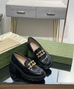 Gucci Spring And Autumn New Groove Thick Soled Interlocking Double G Diamond Buckle Loafers Top r5h9crft