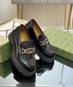 2024 Early Autumn GUCCI Interlocking Double G Chain Grooved Sole LoafersThick Soled Single Shoe 6t64b98q