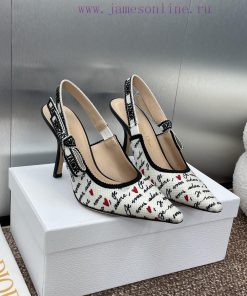 J'ADIOR Letter Logo Woven Ribbon Bow Square Head Jacquard Embroidery Pattern High-heeled Women' 3784lxuf