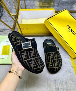 FENDI's Latest Popular Half Pack Slippers With FF Decorative Buckle Brown Denim Material Decora 7cw5vqed