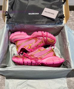Top Balenciaga 3xl Mesh Distressed Lace Up Low Top Dad Shoes In Pink And Yellow. The Exterior D i18j0e62