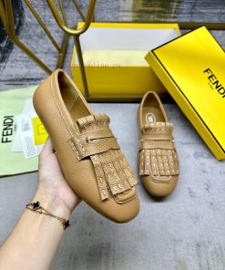 Latest FENDI Loafers Made Of Apricot Lychee Patterned Cowhide Fabric With Two Metal Stitching O 7jhzkr19