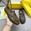 Latest FENDI Loafers Military Green Lychee Patterned Cowhide Fabric With Two Metal Stitching On apoxza5q