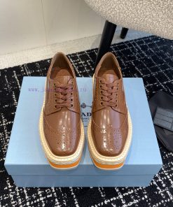 Prada 24ss Autumn And Winter Latest Thick Soled Lace Up Punched Block Sponge ShoesThe Original vfc0x7op