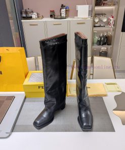 Wooden Grain Thick Heeled Pants Boots/square Toe Single ShoesFendi Top Edition 2023 Official VI d0oxmfdm