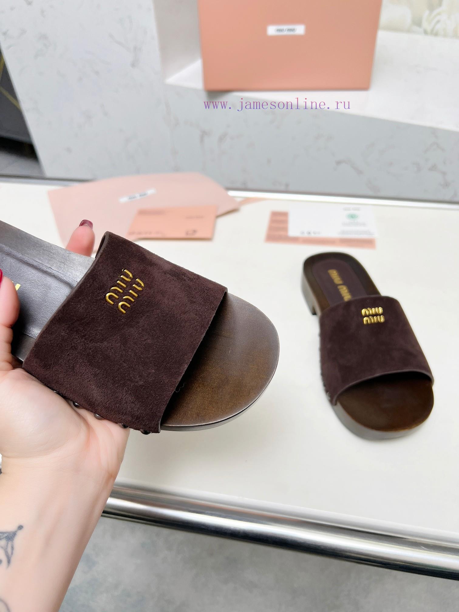 P. Miu Miu's New Cool Slippers Clog Slippers Fashionable And CasualImported Soft Cowhide With H 0a5meaqi - Image 3