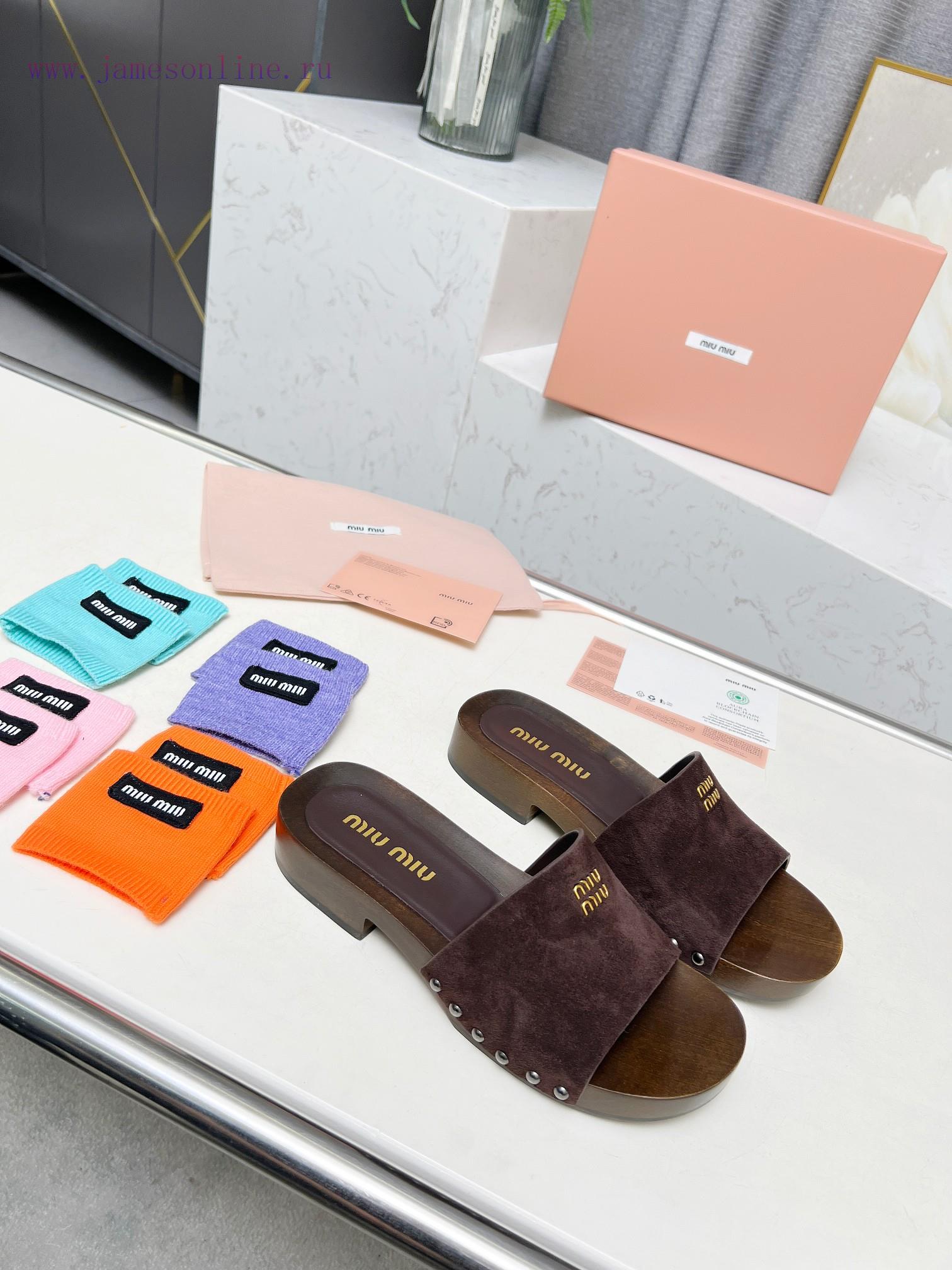P. Miu Miu's New Cool Slippers Clog Slippers Fashionable And CasualImported Soft Cowhide With H 0a5meaqi - Image 6