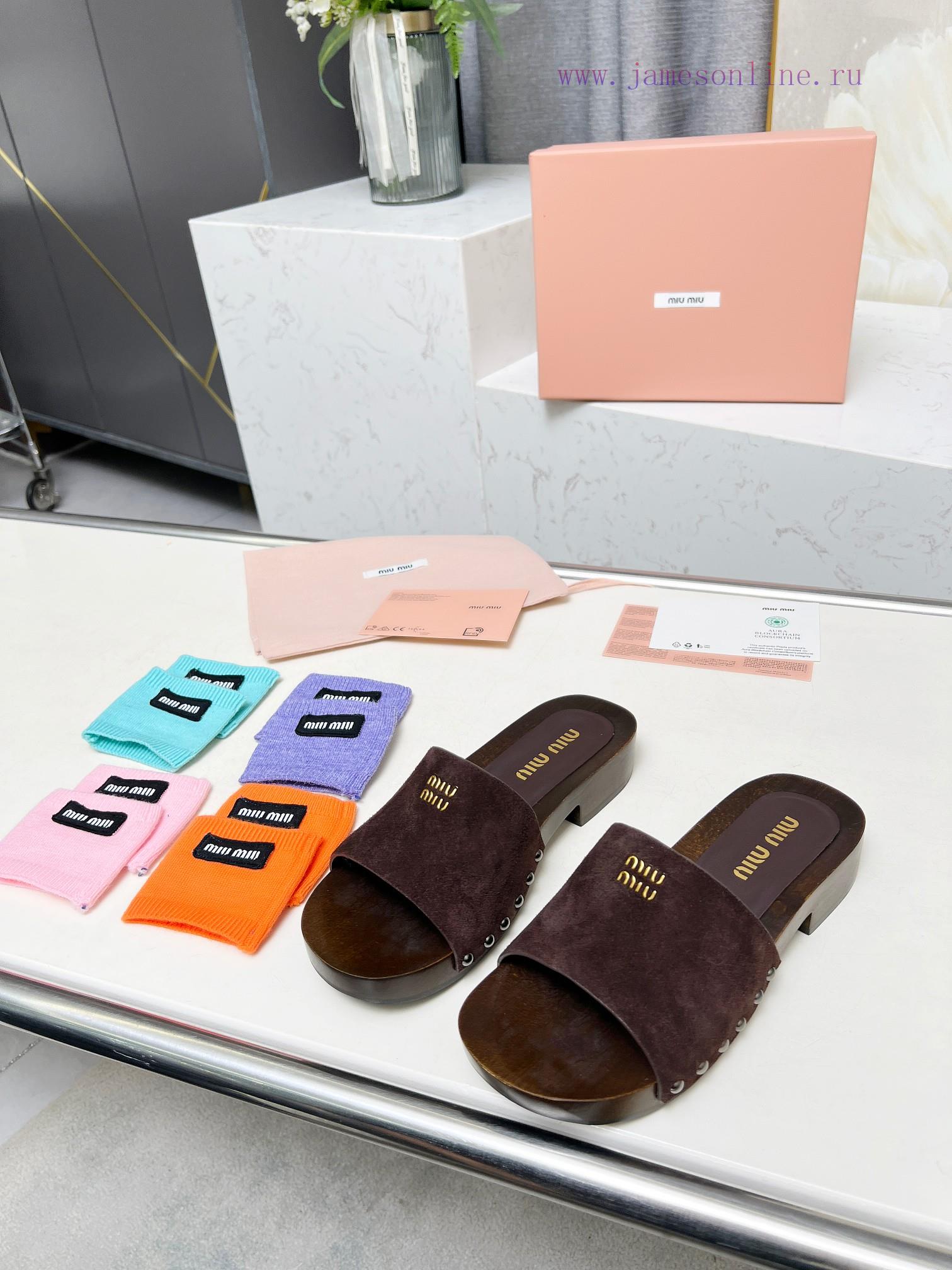 P. Miu Miu's New Cool Slippers Clog Slippers Fashionable And CasualImported Soft Cowhide With H 0a5meaqi - Image 9