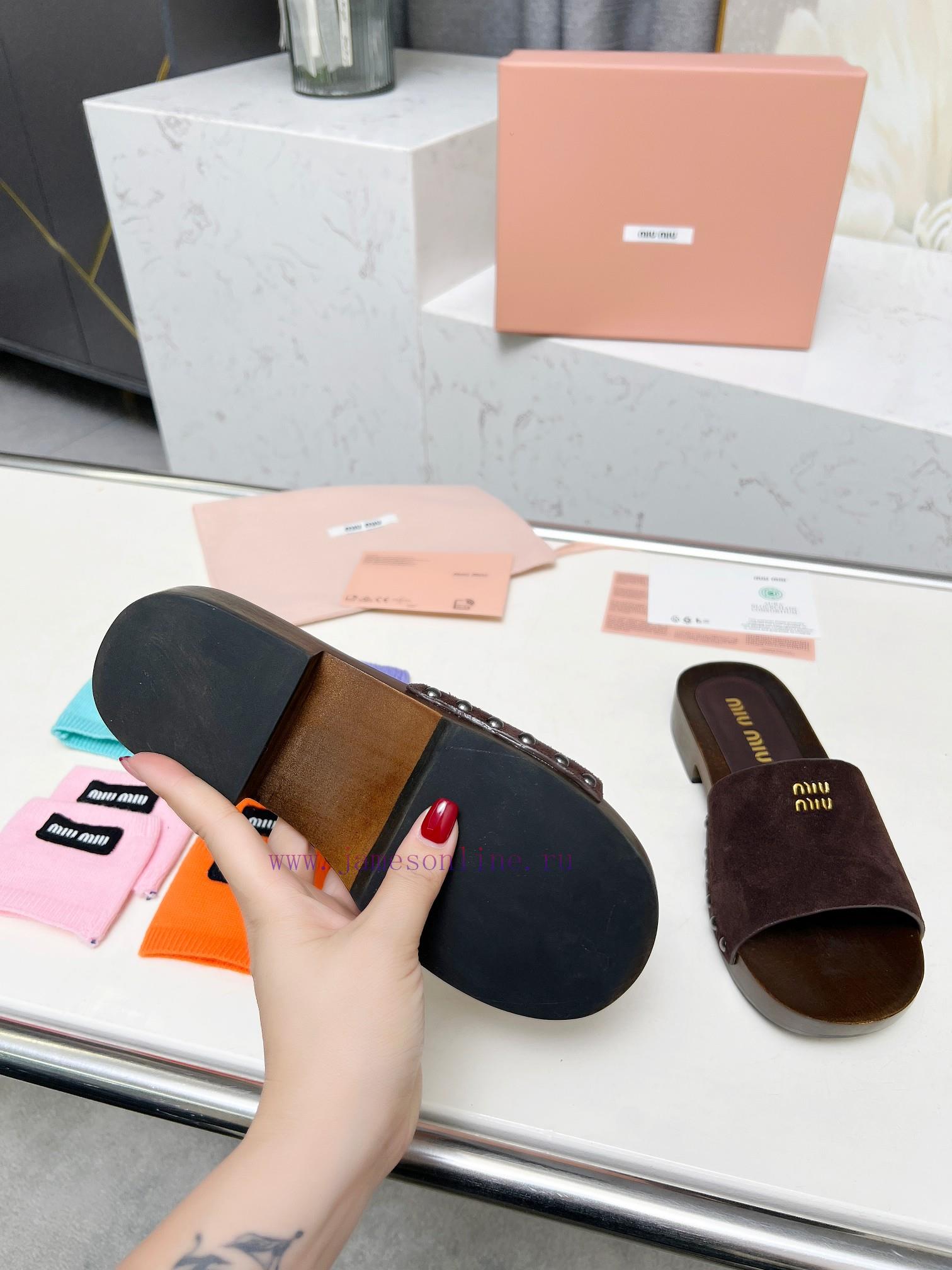 P. Miu Miu's New Cool Slippers Clog Slippers Fashionable And CasualImported Soft Cowhide With H 0a5meaqi - Image 10