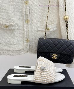 Chanel | Chanel Vintage 25C Spring/Summer New ProductPearl Double C Flat Flat SlippersHaoxian W nlzuttcn
