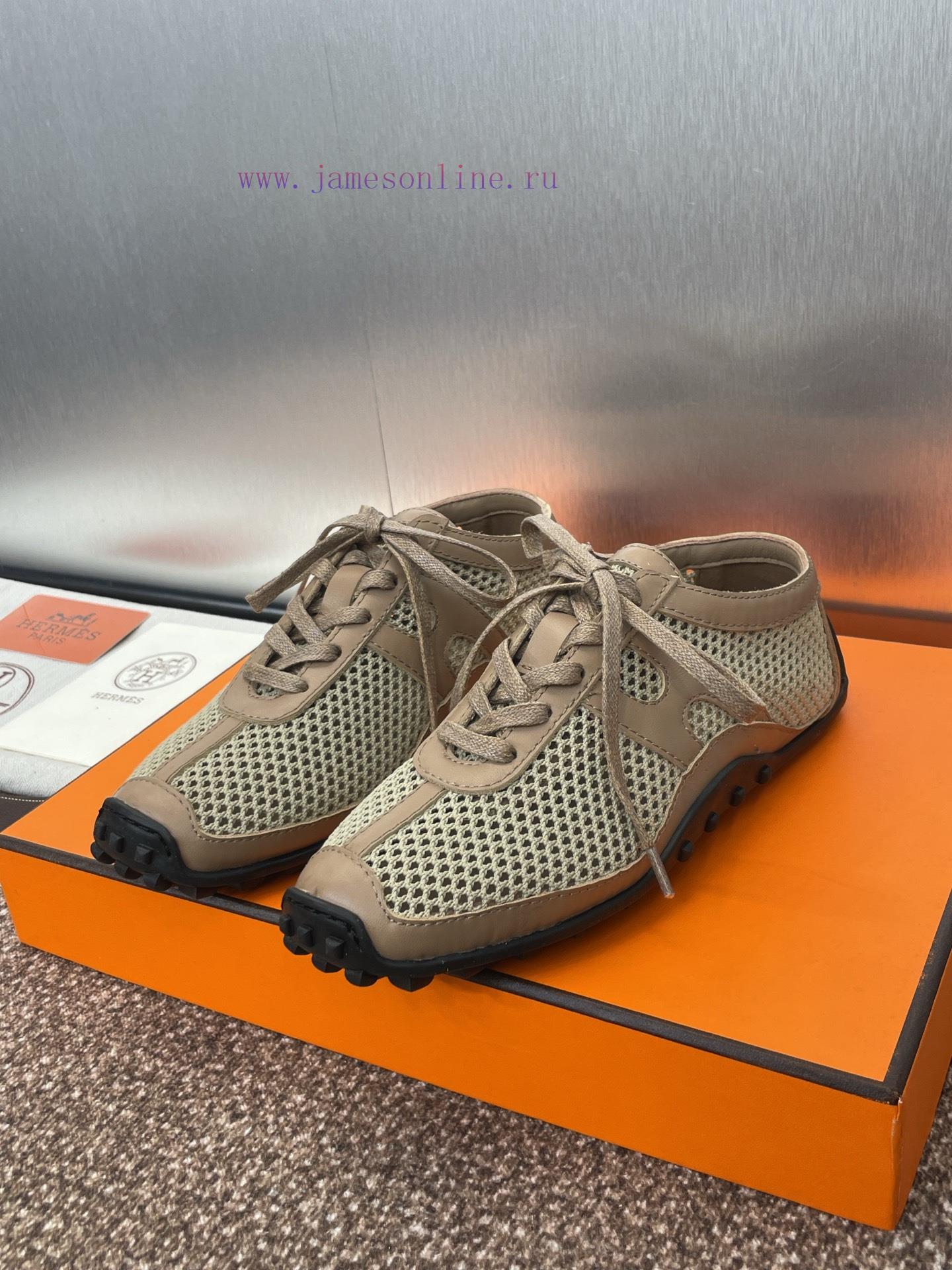 Hermes 2025 Spring/Summer New Kikhu Lace Color Blocked Flat Ballet Single Shoes Hermes Square H vrviaitw - Image 3