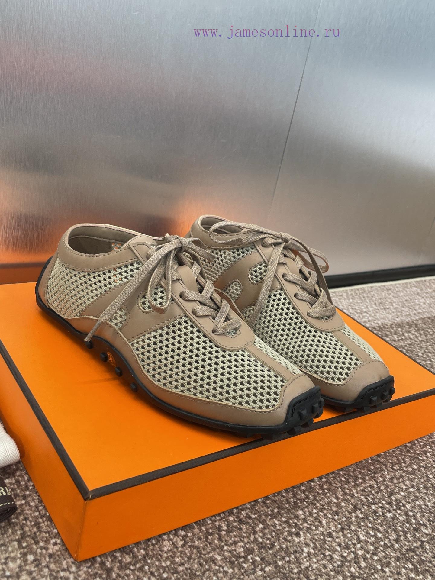 Hermes 2025 Spring/Summer New Kikhu Lace Color Blocked Flat Ballet Single Shoes Hermes Square H vrviaitw - Image 4