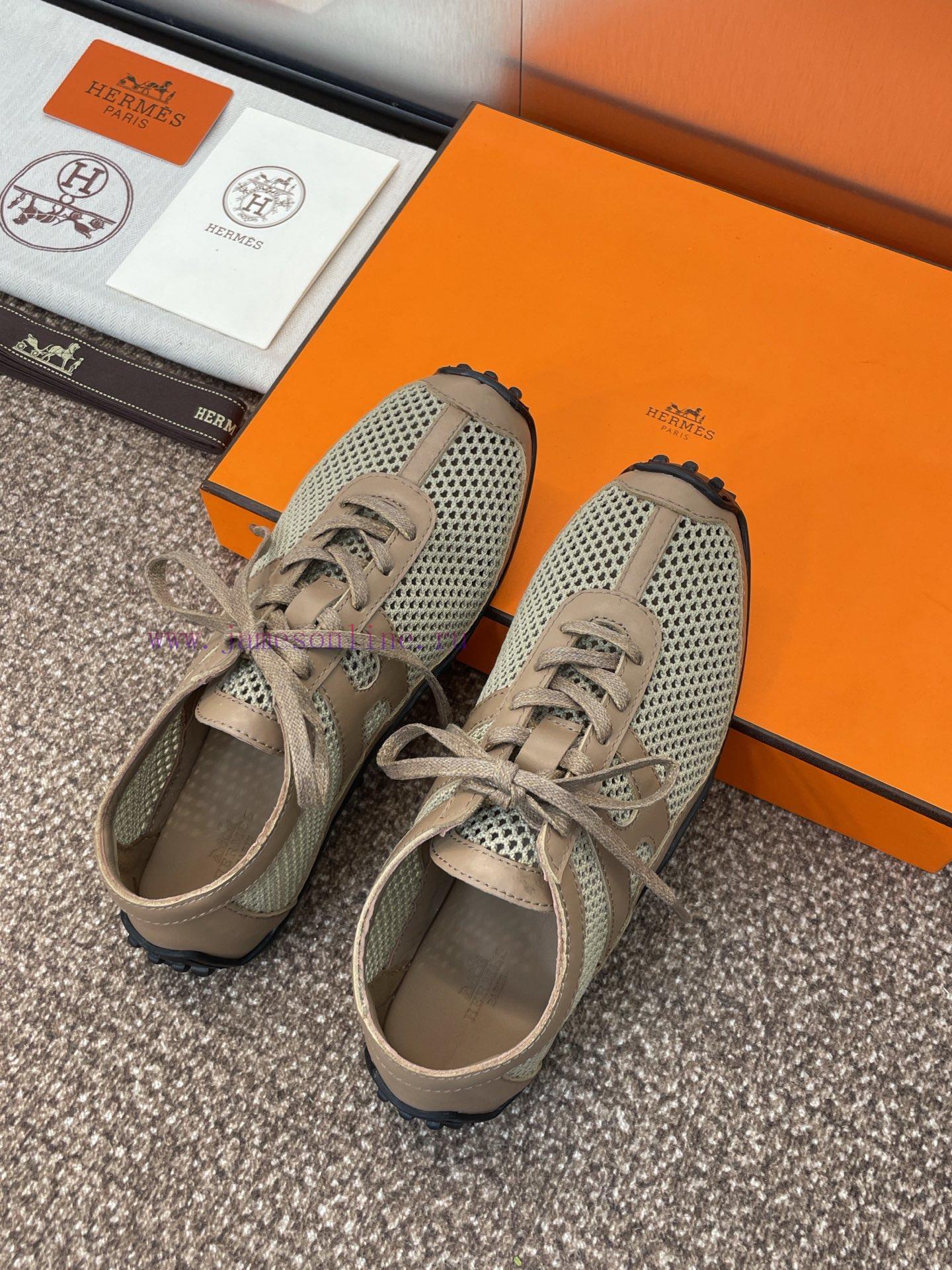 Hermes 2025 Spring/Summer New Kikhu Lace Color Blocked Flat Ballet Single Shoes Hermes Square H vrviaitw - Image 5