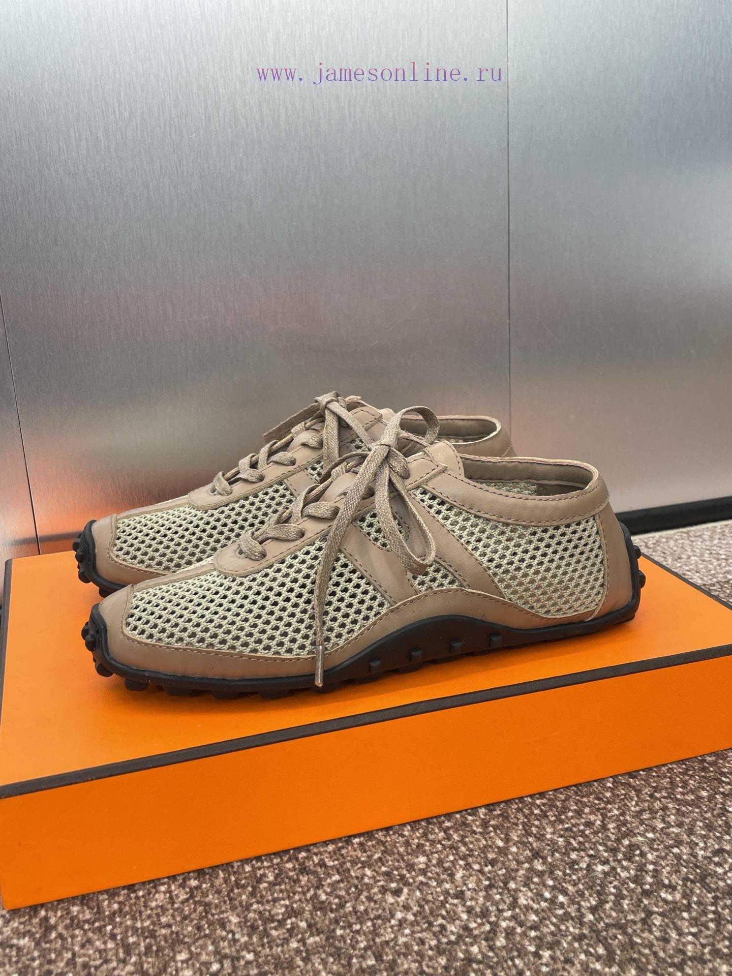 Hermes 2025 Spring/Summer New Kikhu Lace Color Blocked Flat Ballet Single Shoes Hermes Square H vrviaitw - Image 6