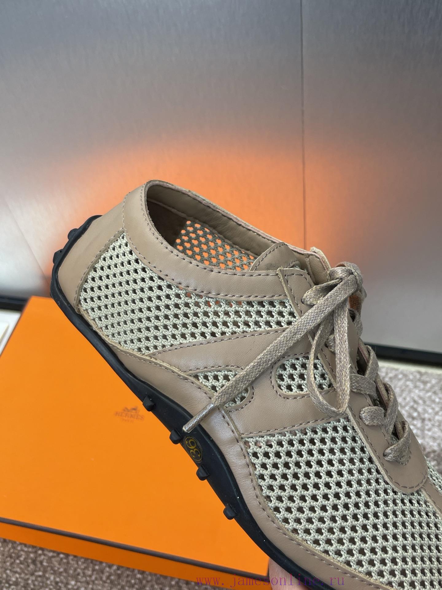 Hermes 2025 Spring/Summer New Kikhu Lace Color Blocked Flat Ballet Single Shoes Hermes Square H vrviaitw - Image 9