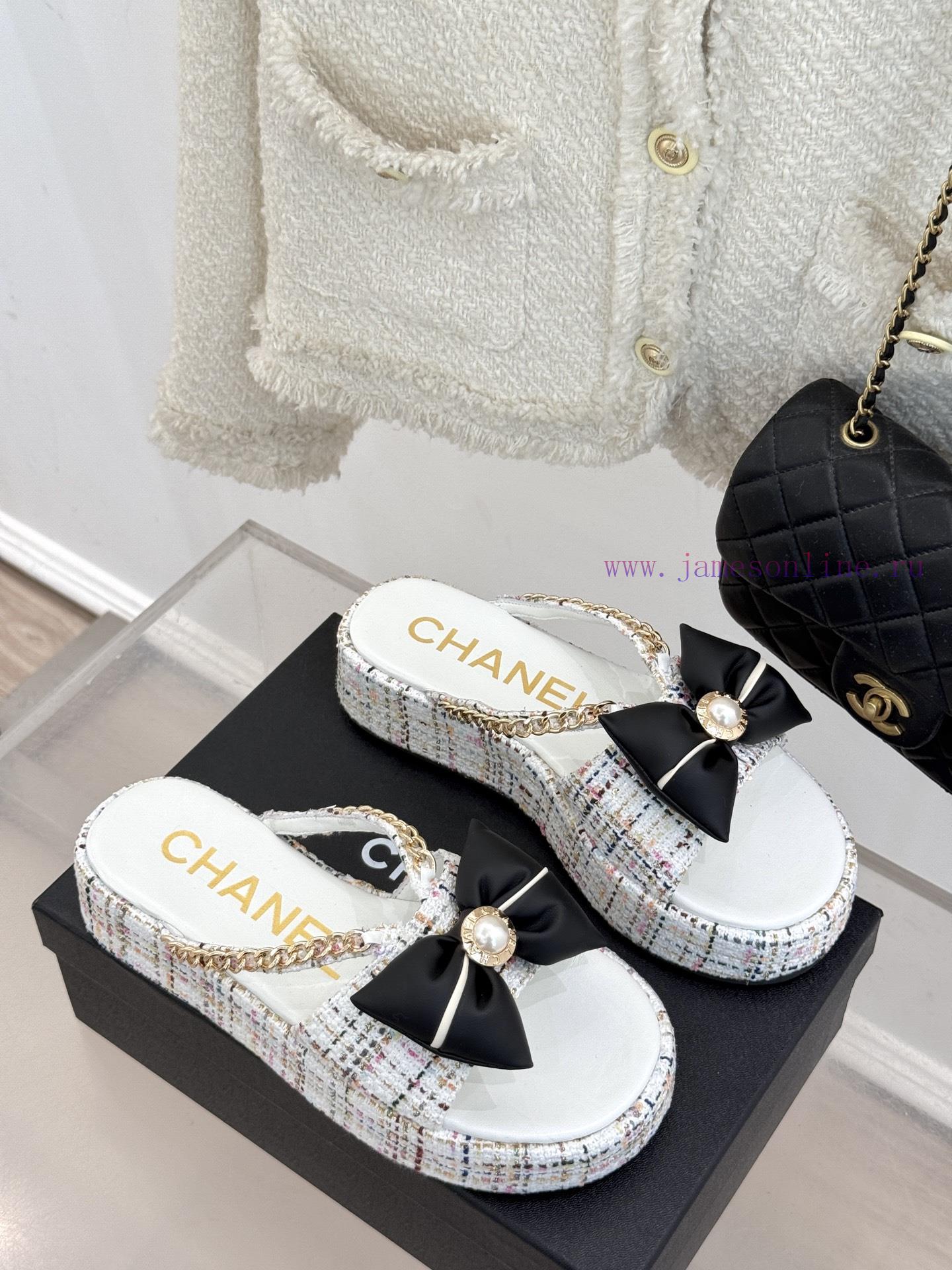 Chanel | Chanel 25P New Product LinggeBow Tie Double C Thick Soled SlippersA Must-have Cool Mop d1z5sxyg - Image 4