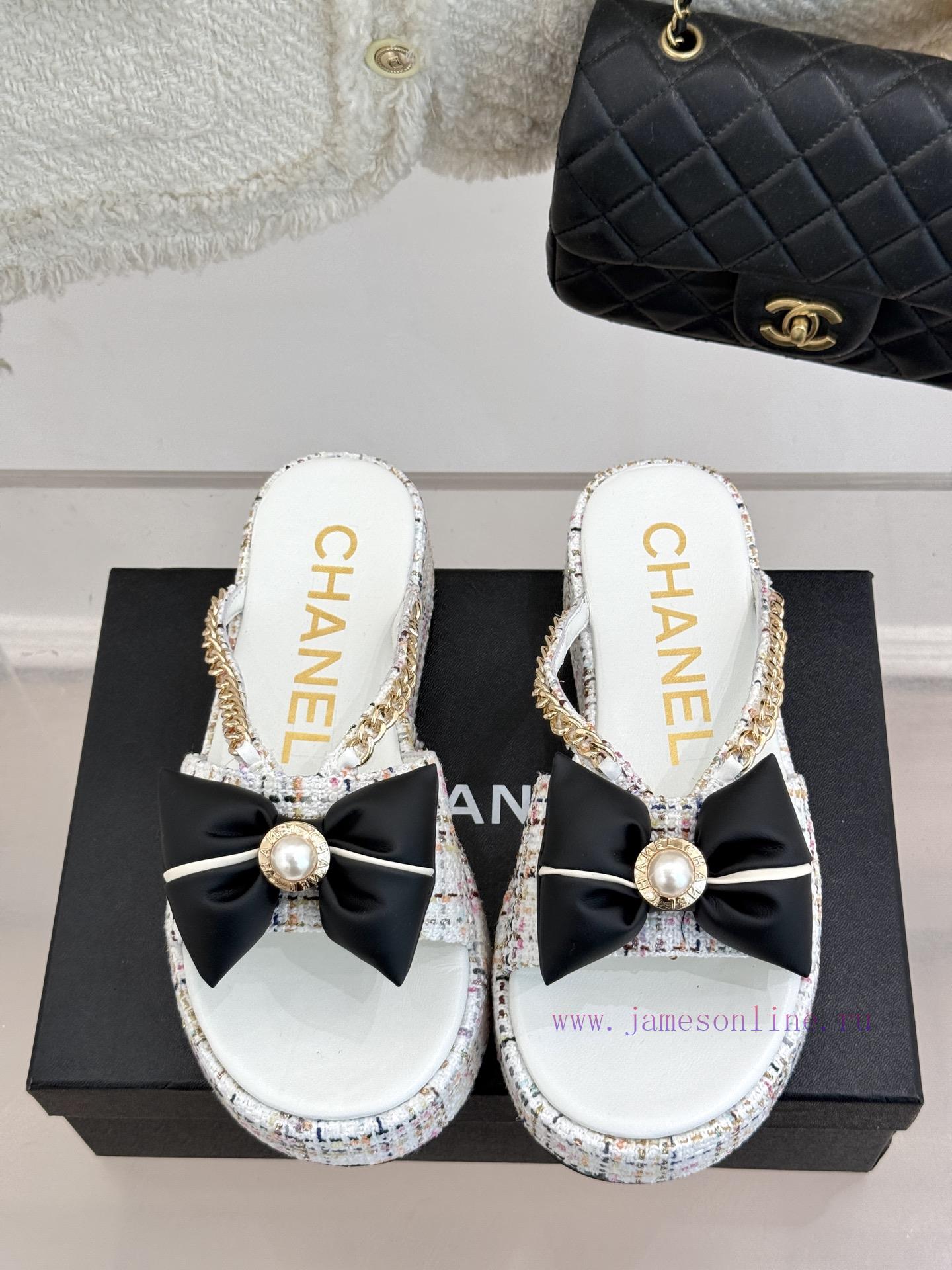 Chanel | Chanel 25P New Product LinggeBow Tie Double C Thick Soled SlippersA Must-have Cool Mop d1z5sxyg - Image 5