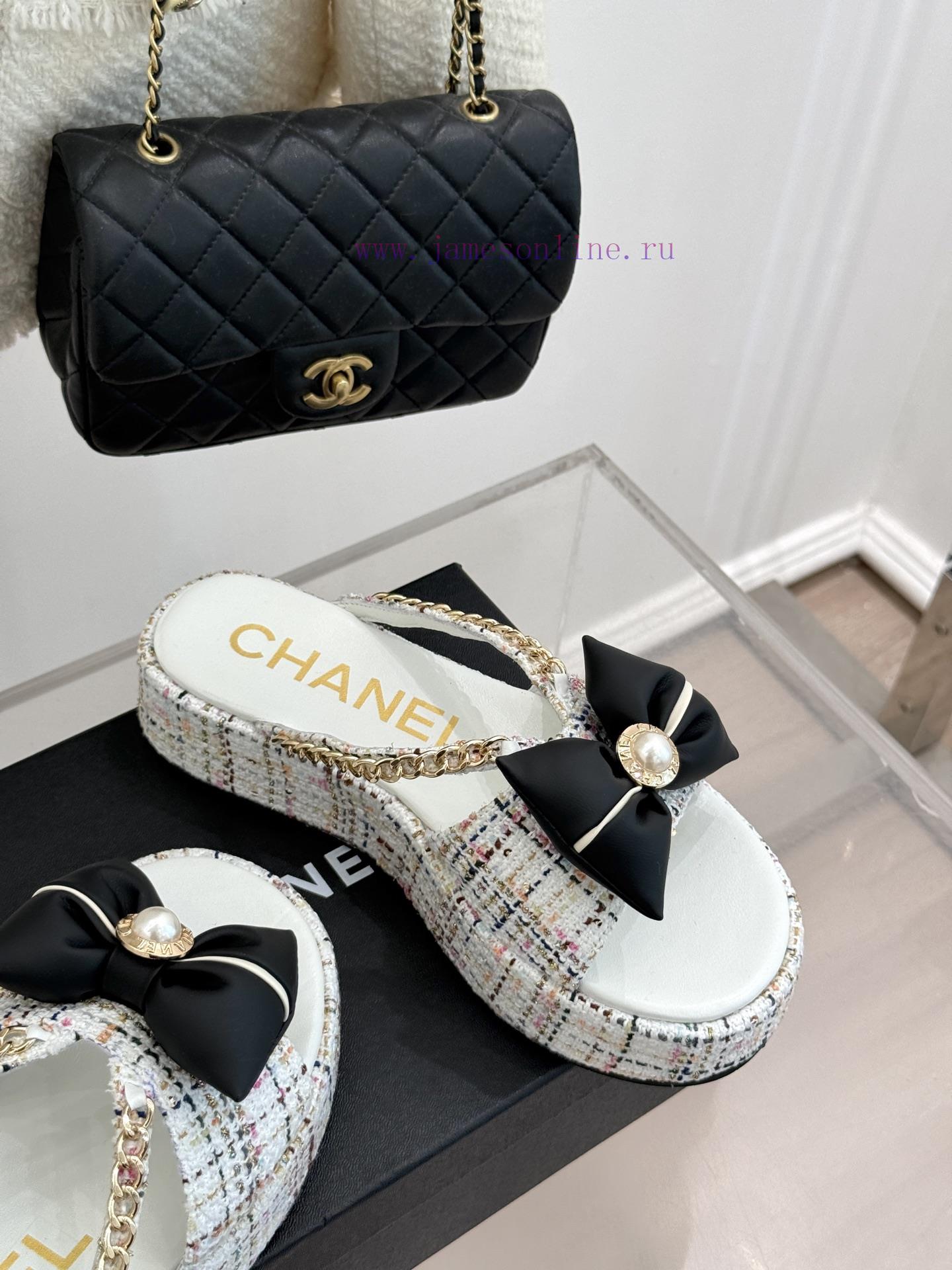 Chanel | Chanel 25P New Product LinggeBow Tie Double C Thick Soled SlippersA Must-have Cool Mop d1z5sxyg - Image 6