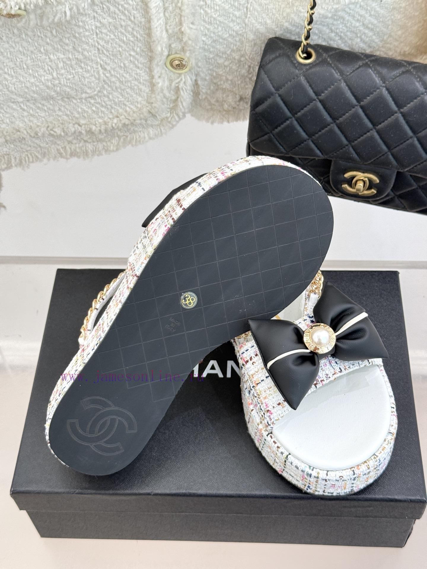Chanel | Chanel 25P New Product LinggeBow Tie Double C Thick Soled SlippersA Must-have Cool Mop d1z5sxyg - Image 10