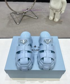 2025 Super Hot Prada Triangle Buckle Serrated Roman Thick Sole Rubber Foam Ultra Light Sandals 4iyhqqeo