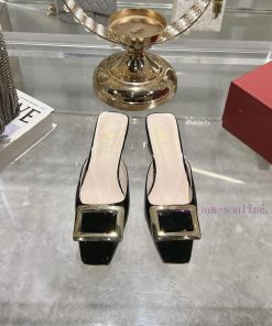 RV25 Square Buckle Slippers Which Look White And Elegant~Whether Paired With Skirts Or Jeans Th zwo8mqxc