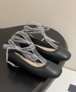 25ss Early Spring New Dior D-Journey Lace Up Ballet Shoes CD Letter Ribbon Dance Shoes Hollow O idld4tkf
