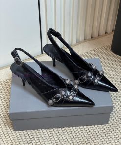 25Ss Spring/Summer New Balenciaga Metal Rivet Motorcycle Punk Style Pointed High Heels Single S yioucizb