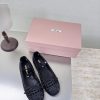 Miu'miu Hand Woven Mary Jane Flat Sole ShoesBlack Woven PatternFlat Bottomed DesignSeries Miu'm aqmjrds6