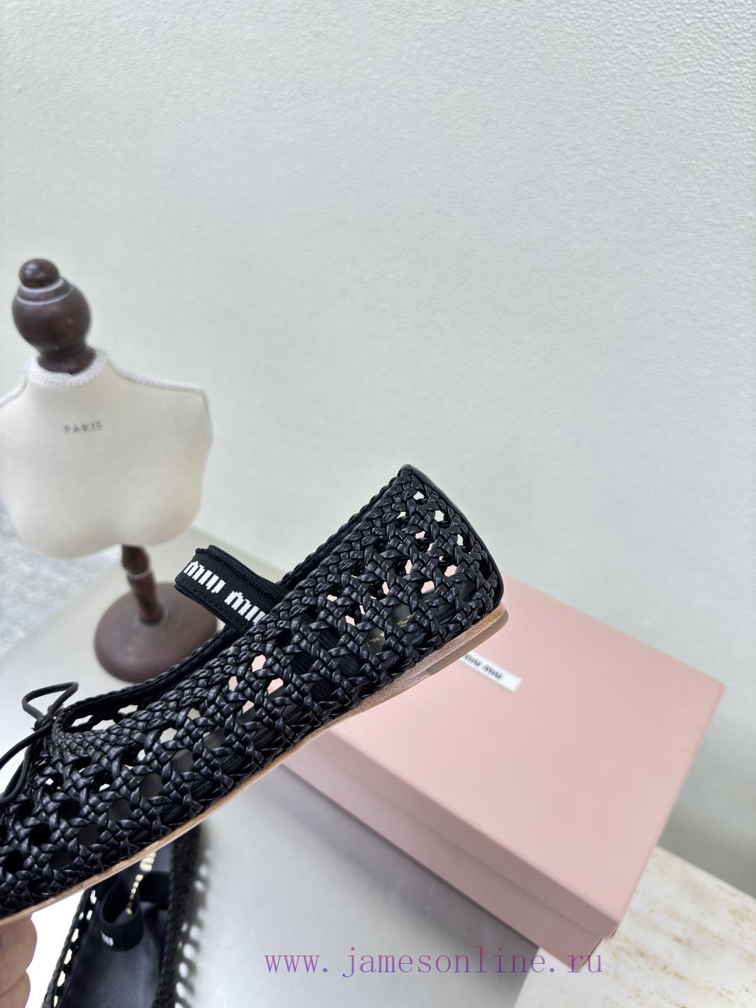 Miu'miu Hand Woven Mary Jane Flat Sole ShoesBlack Woven PatternFlat Bottomed DesignSeries Miu'm aqmjrds6 - Image 5