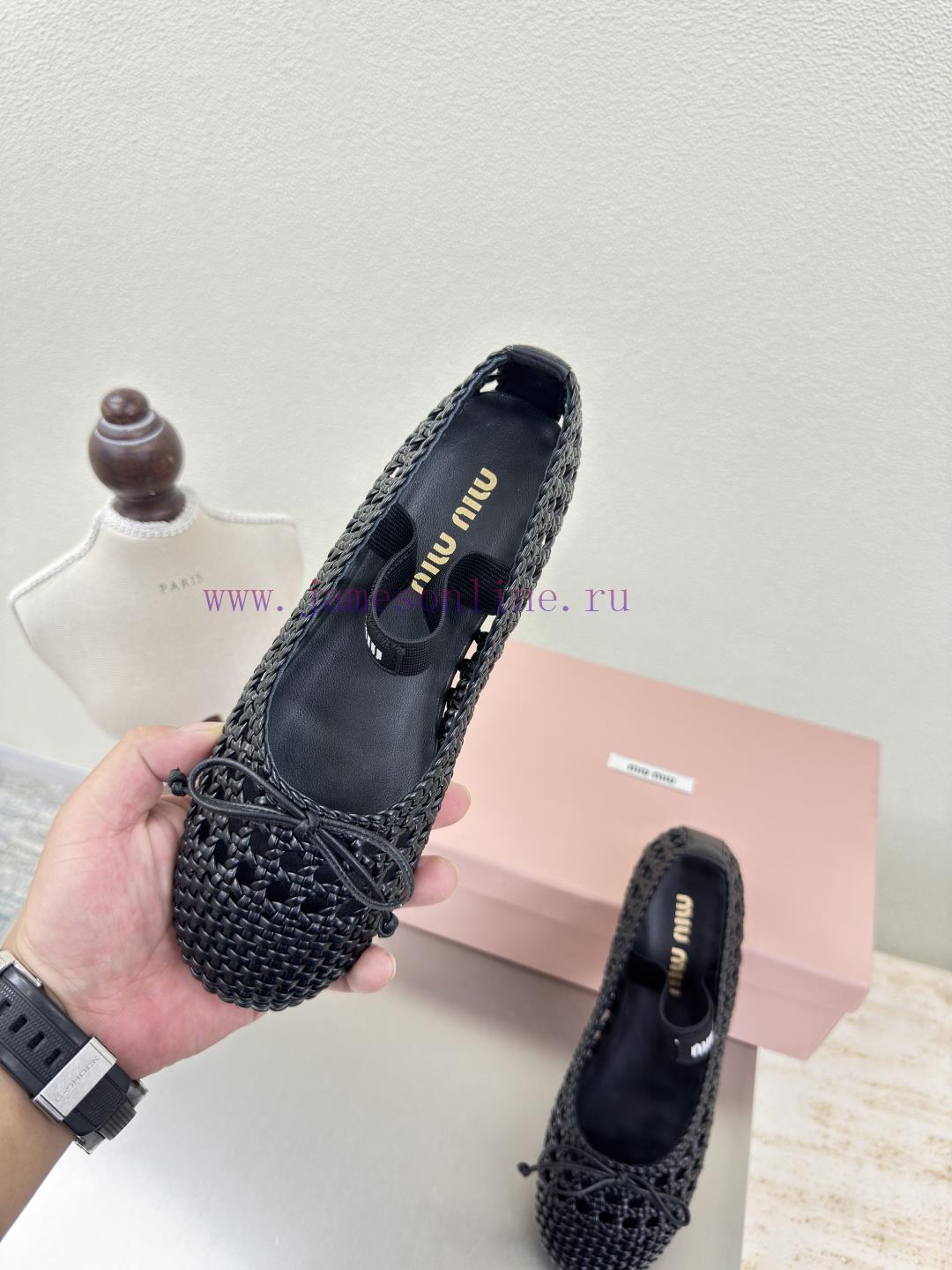 Miu'miu Hand Woven Mary Jane Flat Sole ShoesBlack Woven PatternFlat Bottomed DesignSeries Miu'm aqmjrds6 - Image 7