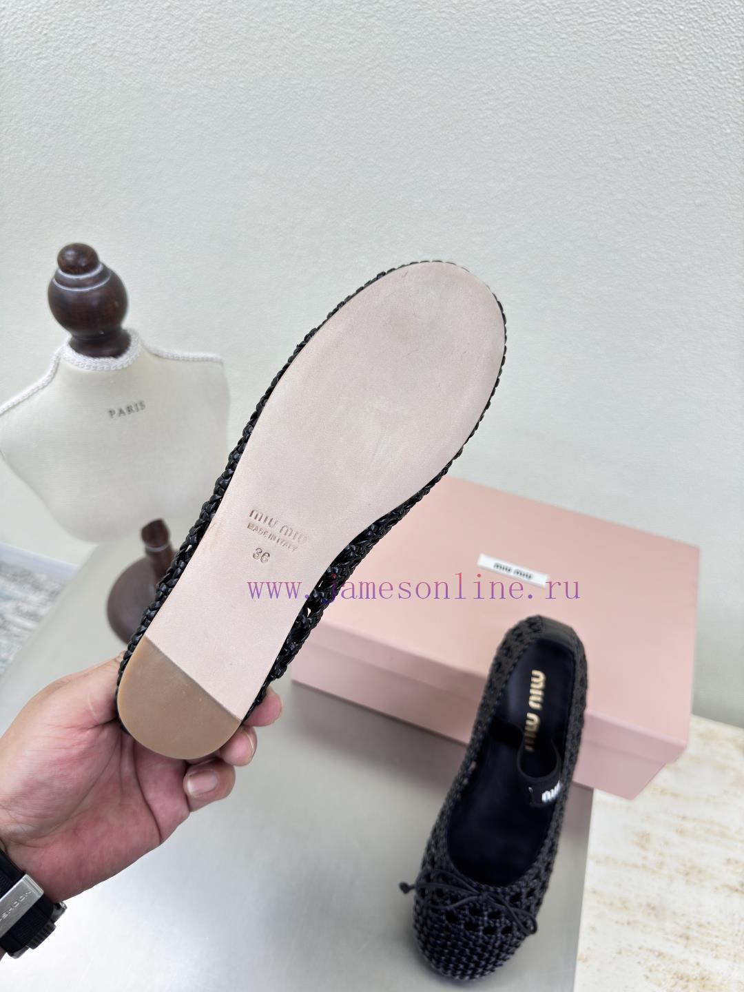 Miu'miu Hand Woven Mary Jane Flat Sole ShoesBlack Woven PatternFlat Bottomed DesignSeries Miu'm aqmjrds6 - Image 8