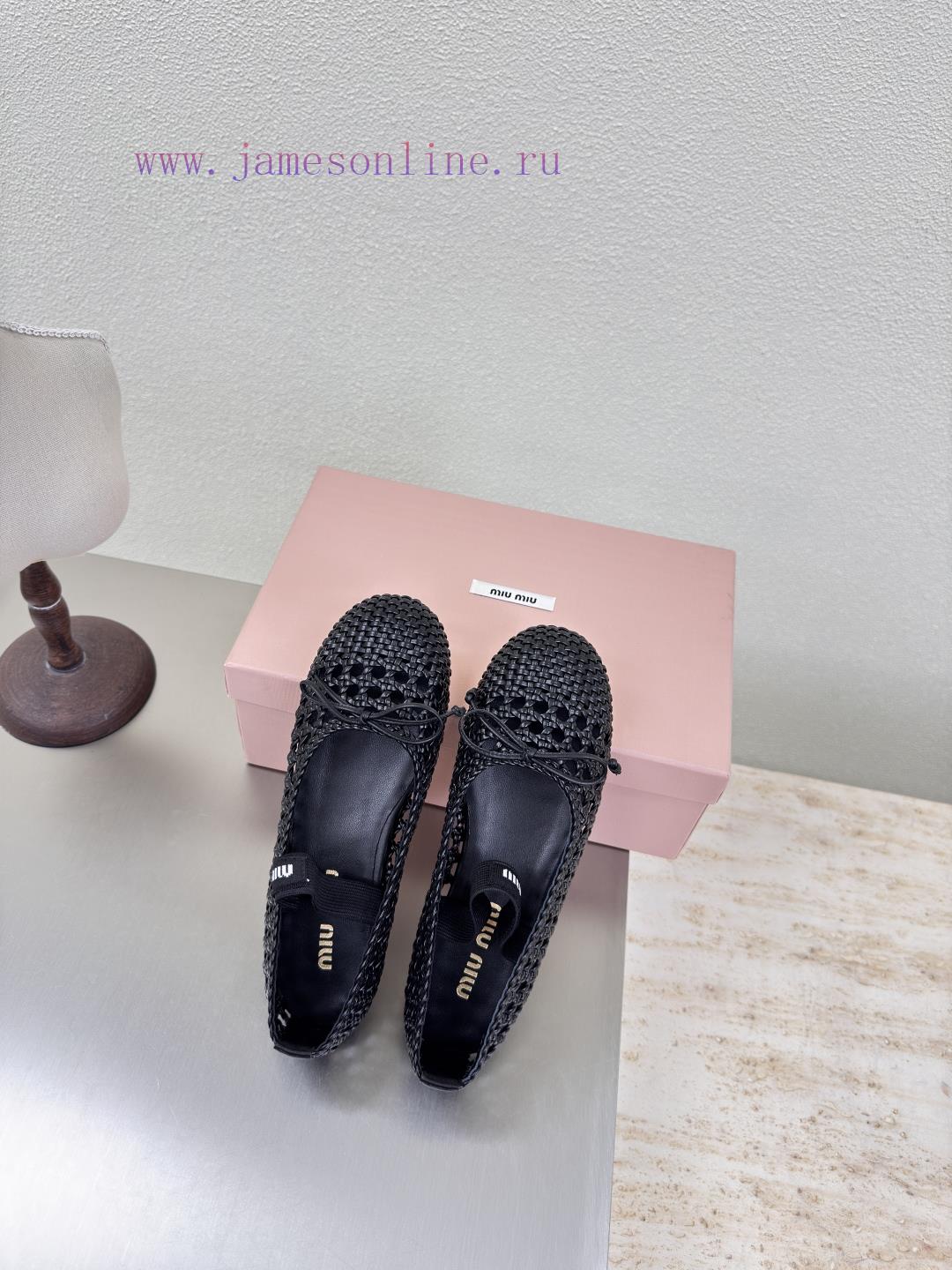 Miu'miu Hand Woven Mary Jane Flat Sole ShoesBlack Woven PatternFlat Bottomed DesignSeries Miu'm aqmjrds6 - Image 9