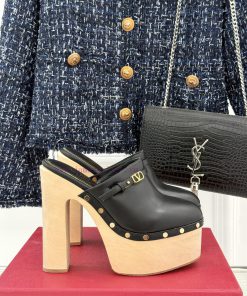 Valentino 25S Spring/Summer New ProductWooden Bottom Waterproof Platform High-heeled SlippersHa q4ynduzo