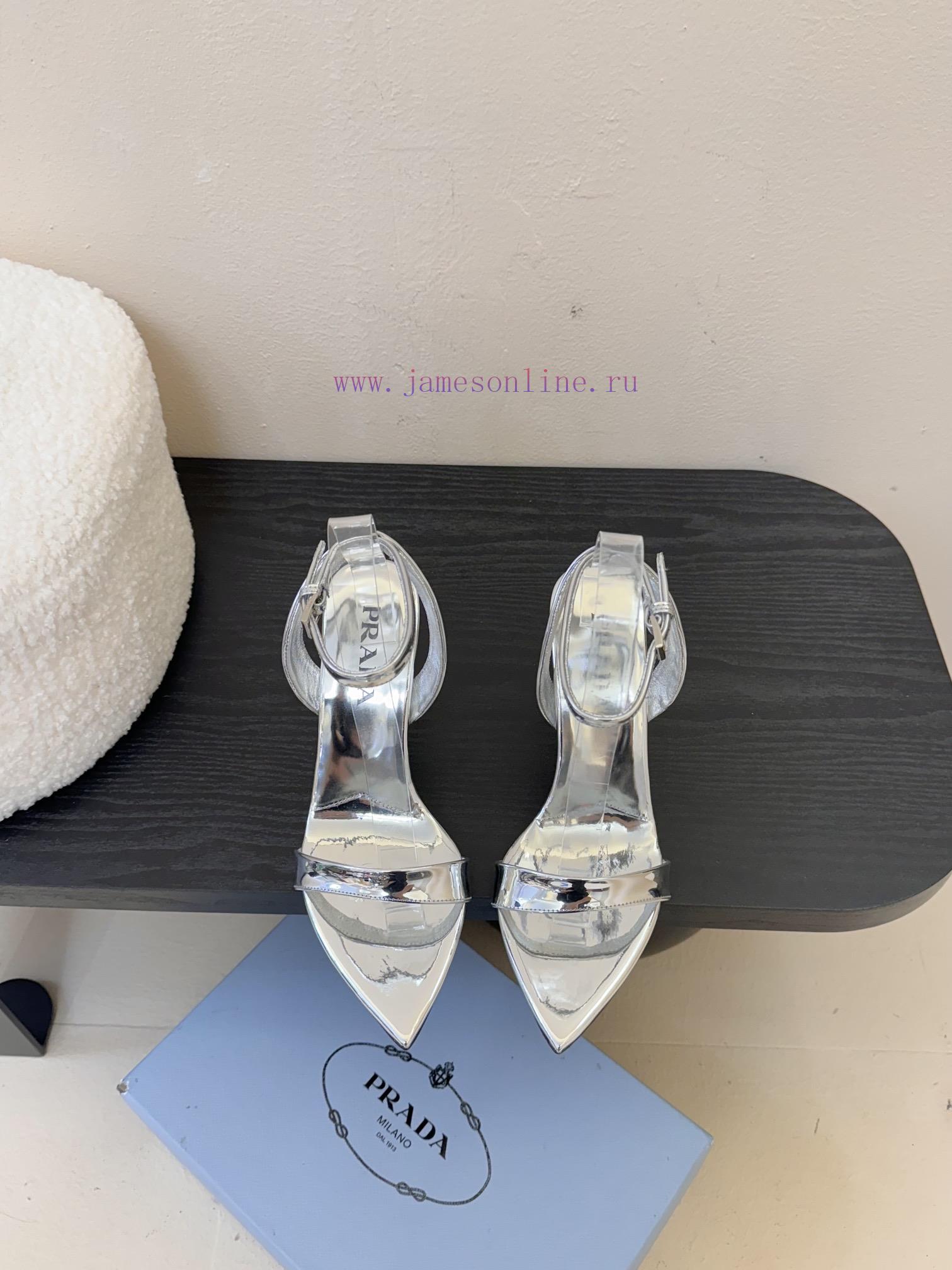 Prada/Prada 25WF Spring/Summer New ProductsTriangle Buckle Pointed High-heeled SandalsClassic T 89metfwh